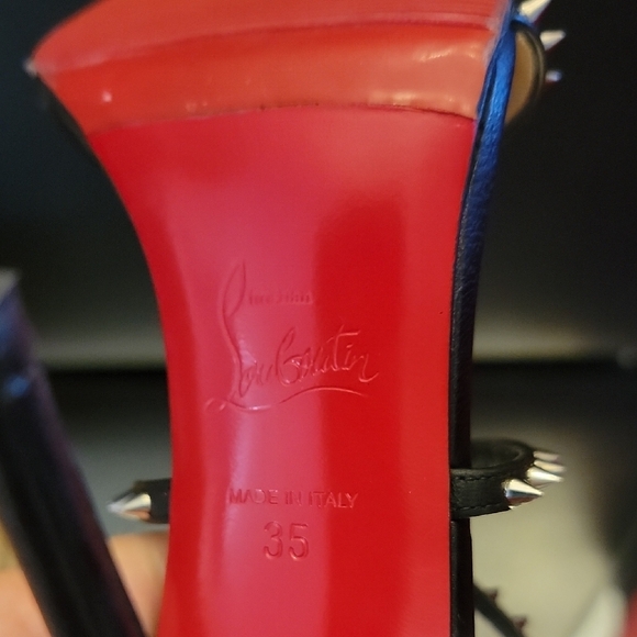 Christian Louboutin Black Choca Spikes 100 Kid Heels - Picture 12 of 16